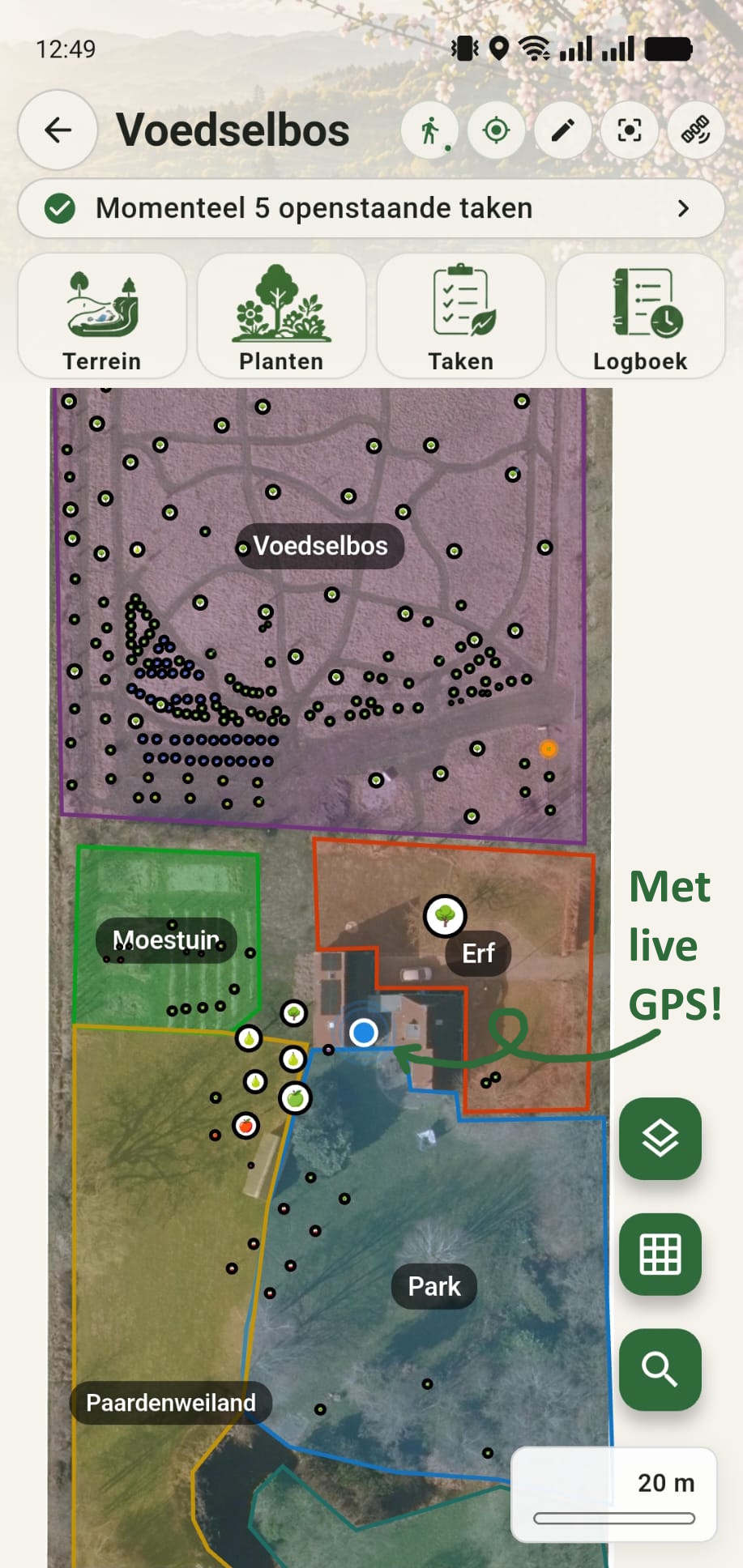 GreenPlot GPS-weergave op terrein