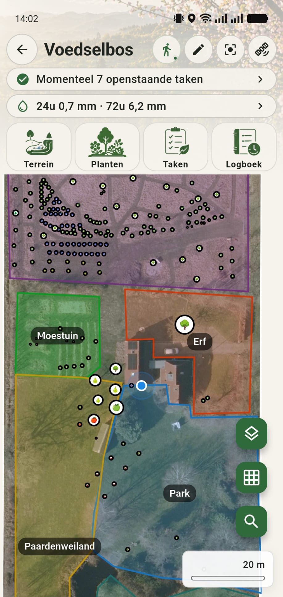 GreenPlot kaart met GPS-locatie in het veld