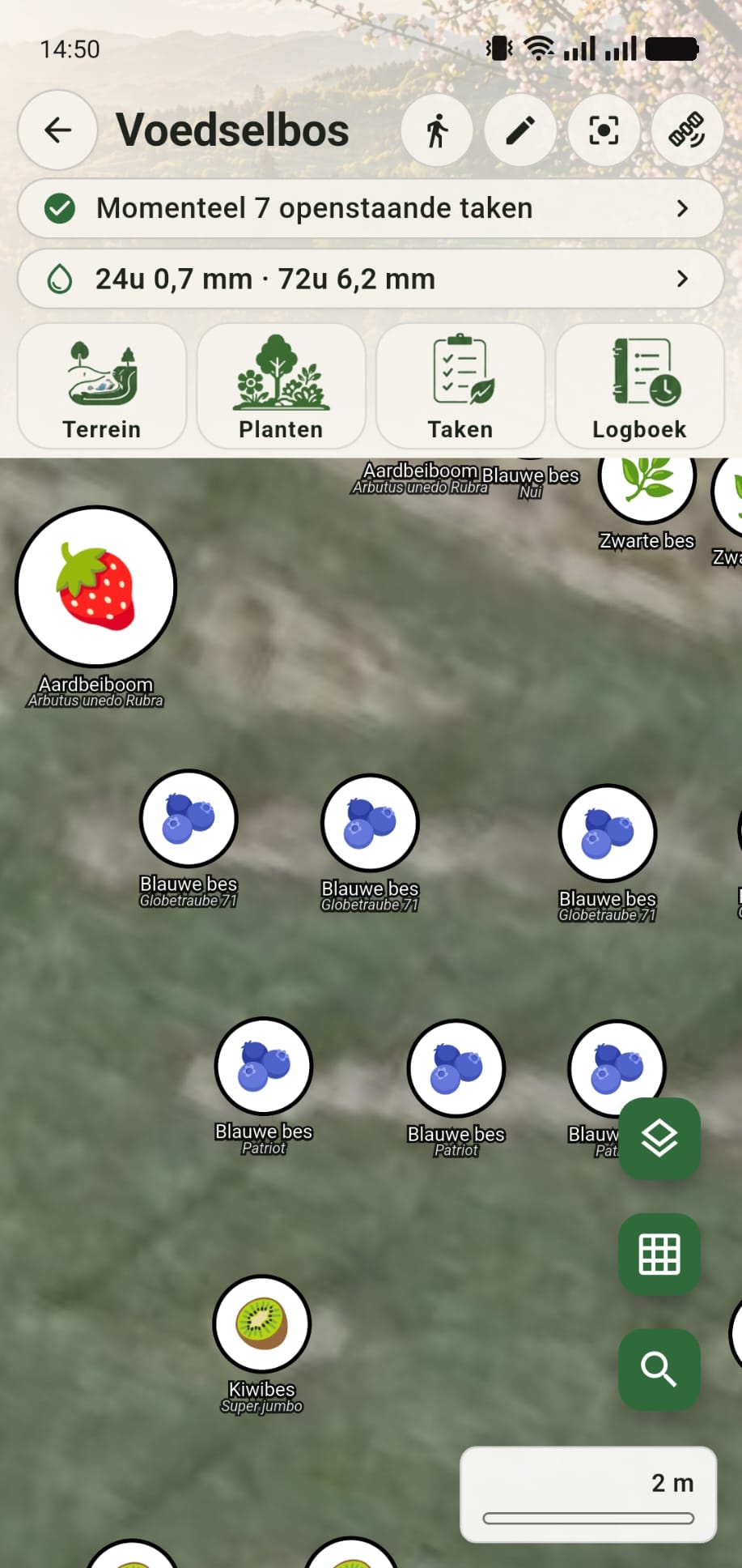GreenPlot kaart met planten en plantnamen in ons eigen voedselbos