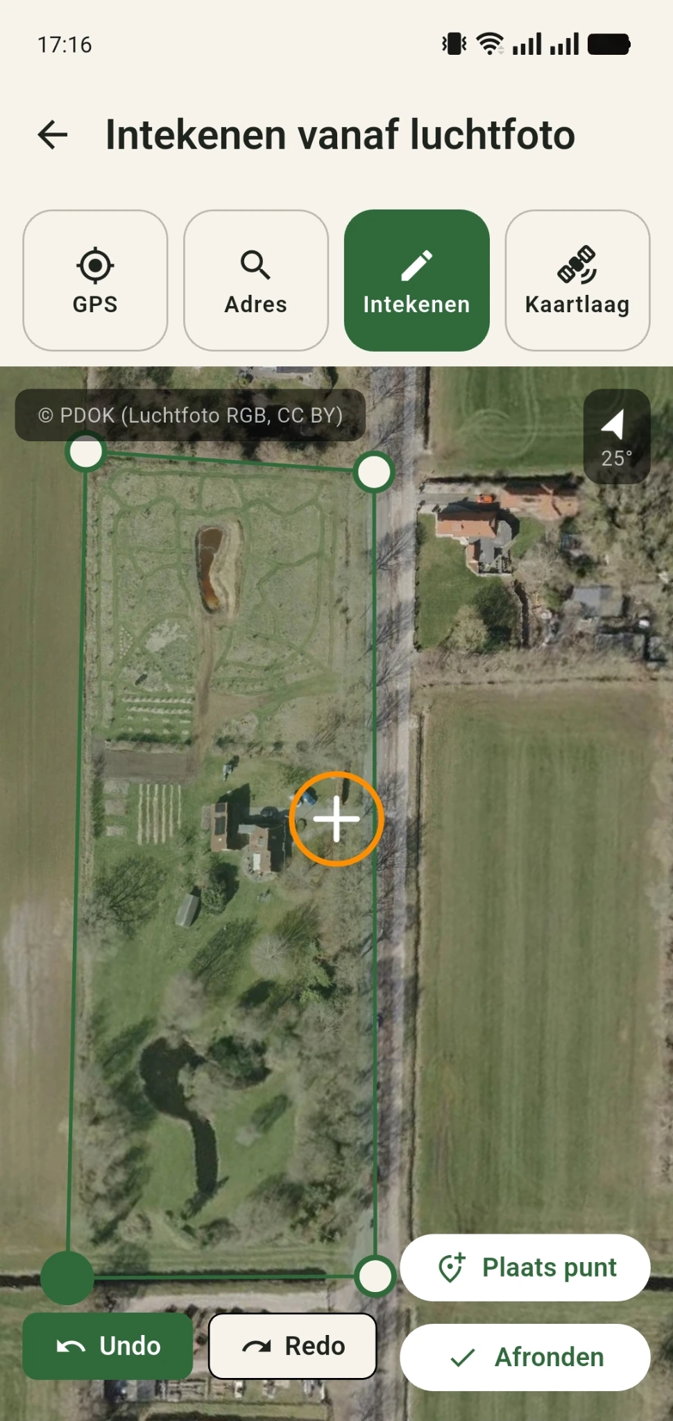 GreenPlot toont scherpe luchtfotodetails bij het intekenen van een groot terrein