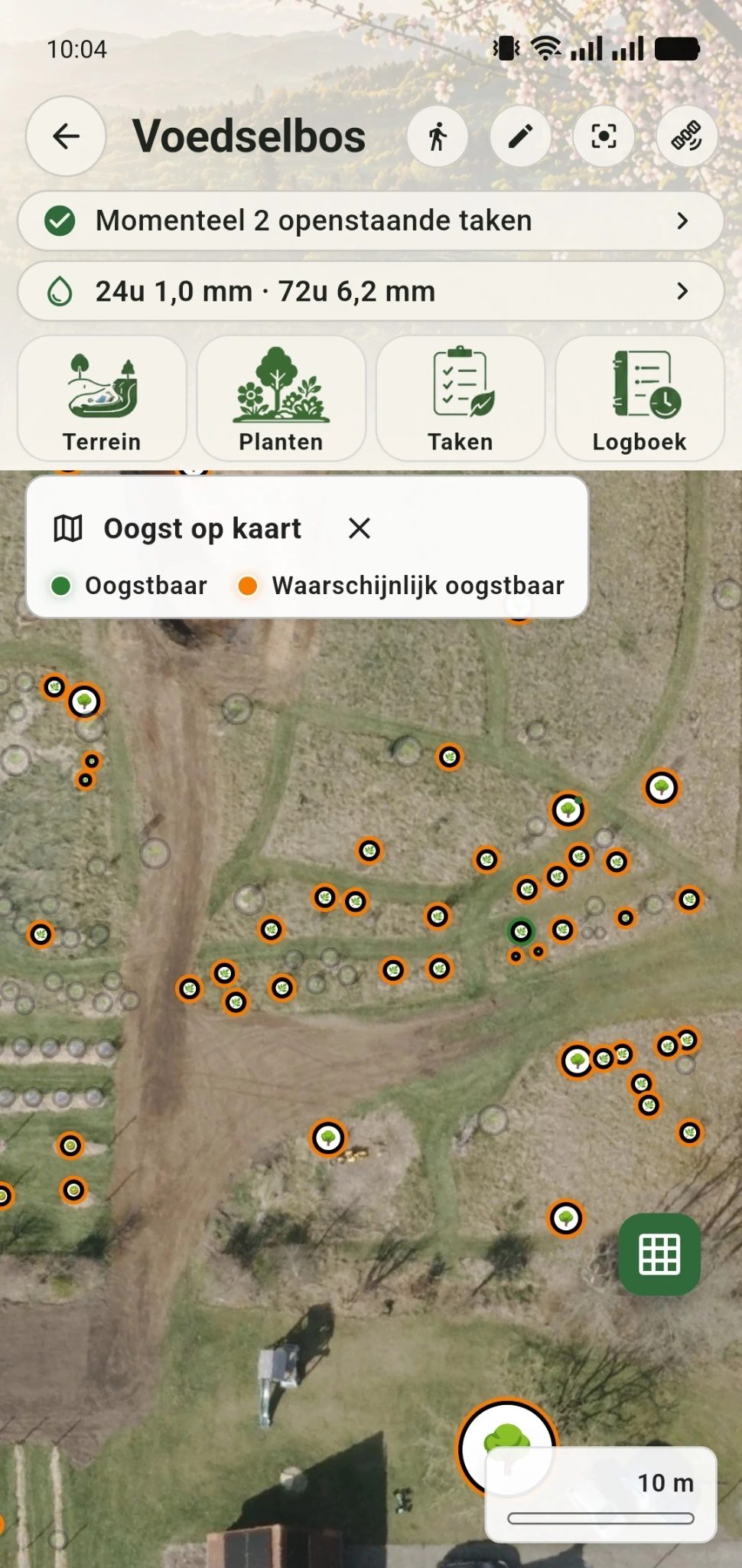 Oogstbare en waarschijnlijk oogstbare planten op de terreinkaart in GreenPlot