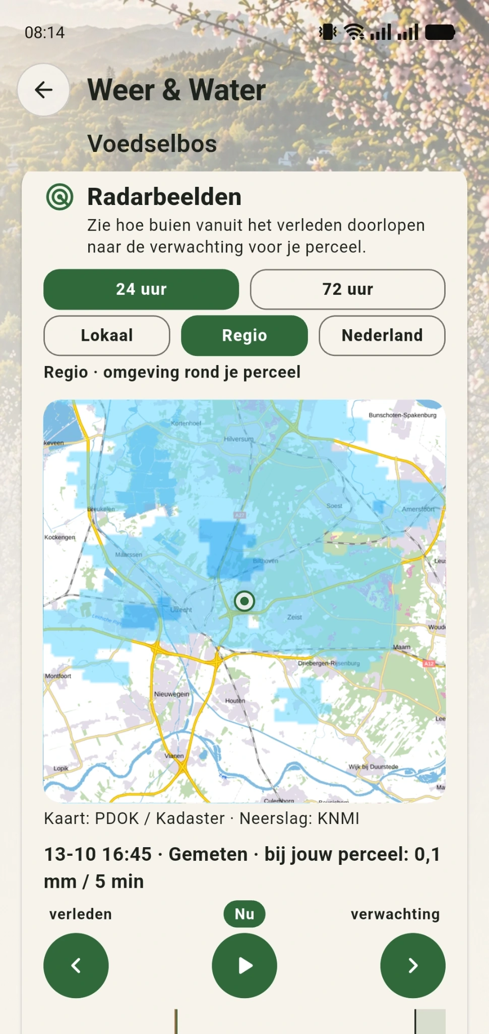 GreenPlot-radarbeelden voor de regio rond jouw terrein