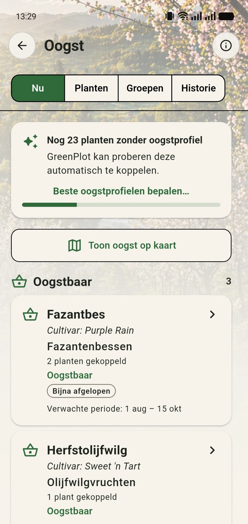 Oogstscherm in GreenPlot met automatisch koppelen van ontbrekende oogstprofielen