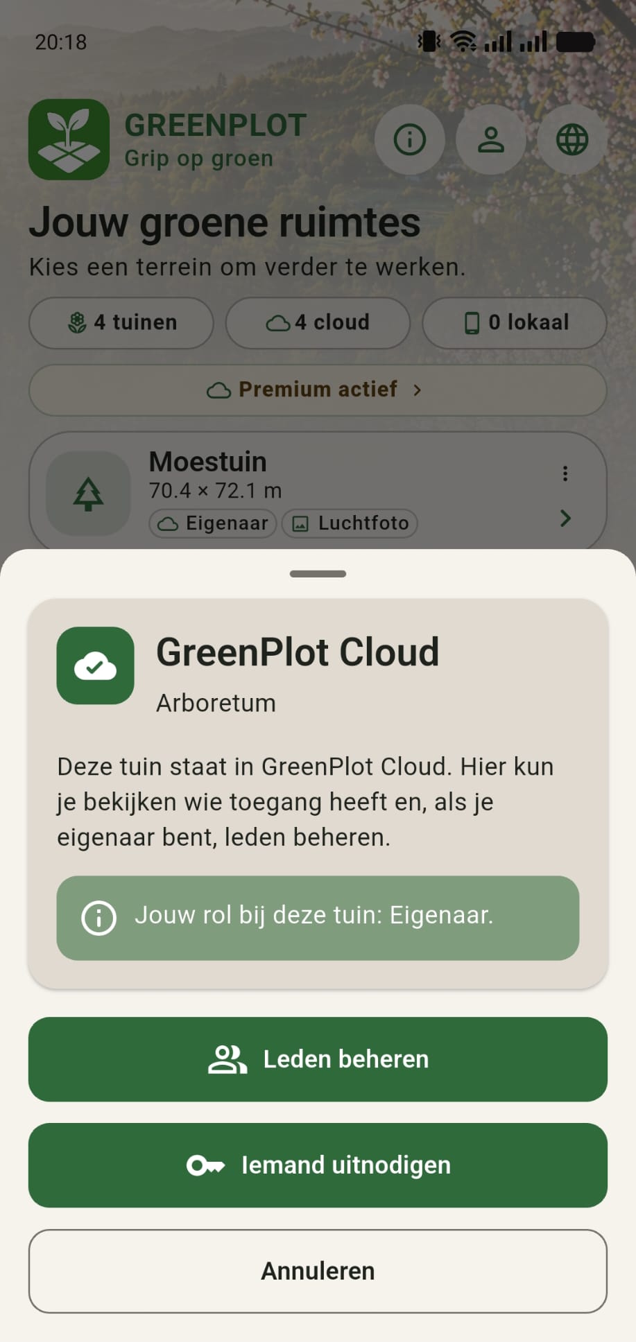 Scherm met de optie Leden beheren in GreenPlot Cloud