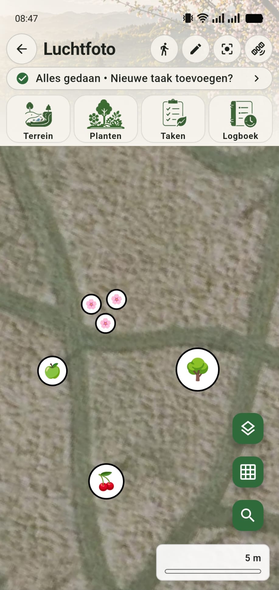 GreenPlot luchtfoto-canvas met meerdere planten, bloemen en struiken zonder actieve selectie