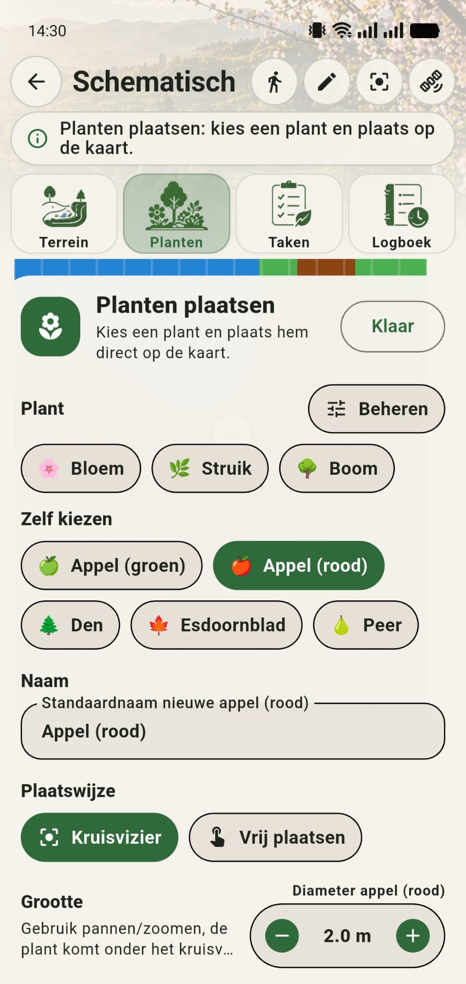 Instellingen van het eigen icoon Appel (rood) met een diameter van 2 meter