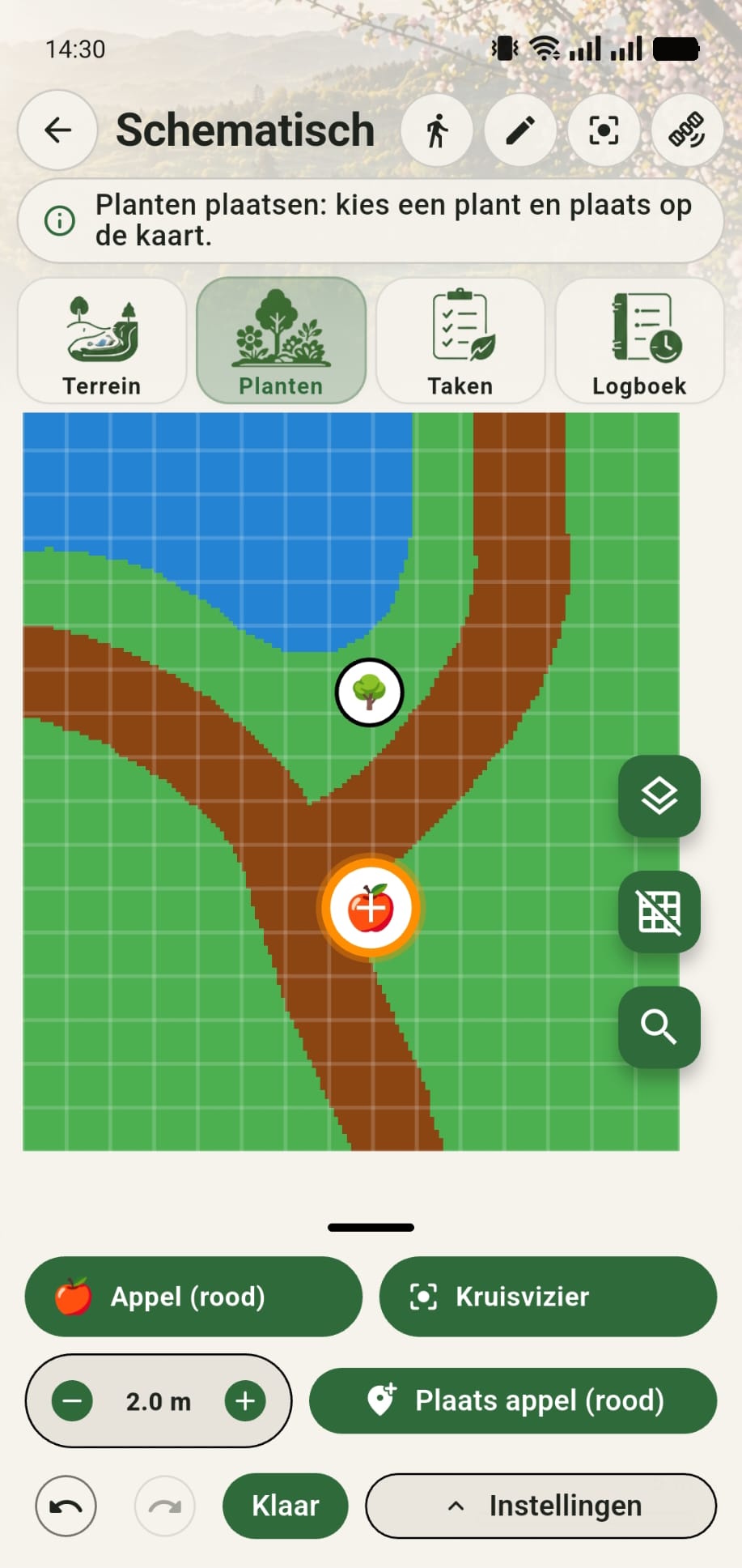 Appel (rood) geplaatst op een GreenPlot-terrein met een diameter van 2 meter
