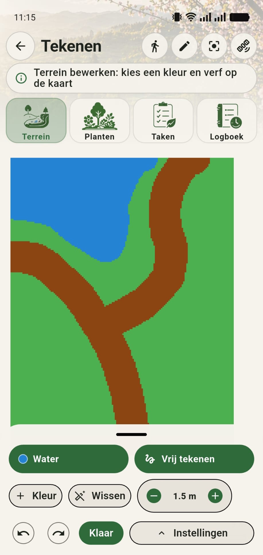 GreenPlot canvas met een blauw waterdeel in de linkerbovenhoek
