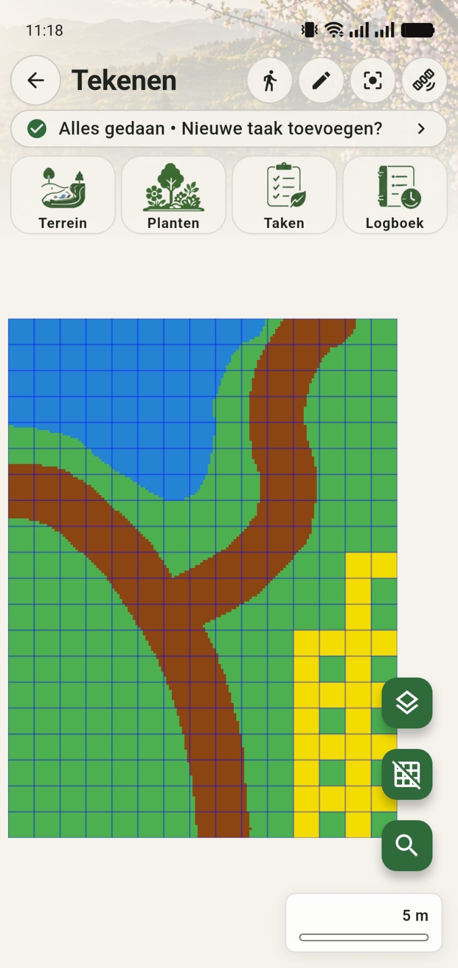 Eindresultaat van een getekend GreenPlot canvas met raster zichtbaar